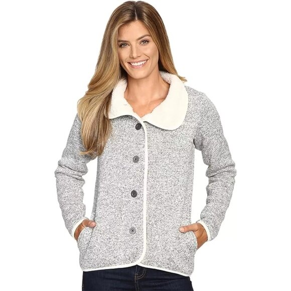 Columbia Sweater Jacket Womens Small Grey Cream Darling Days Fleece Button Up - Picture 9 of 15